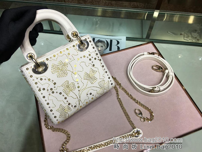 DIOR迪奧 Lady Dior mini刺繡 幸運草 光滑小牛皮 袖珍手提包 M0505  zdo1120